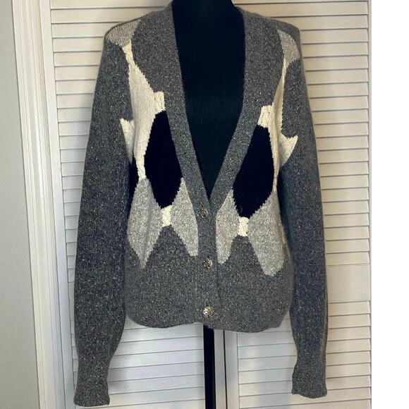 Vtg Segue Silk Angora gray,white, black wearable art cardigan Hong Kong  M Women - Picture 1 of 7